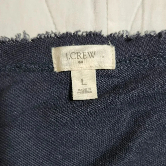 J. Crew Tuxedo Ruffle Front Navy Blue Scoop Neck Knit Top, Large (Org $70) - Picture 5 of 7